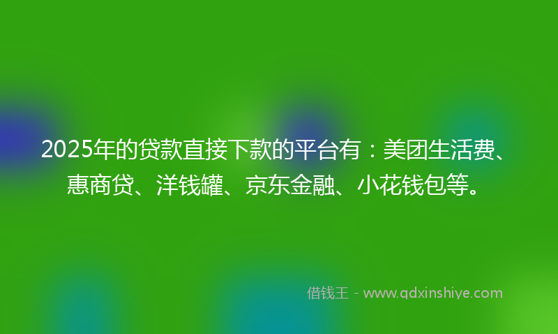 2025年的贷款直接下款的平台有：美团生活费、惠商贷、洋钱罐、京东金融、小花钱包等。