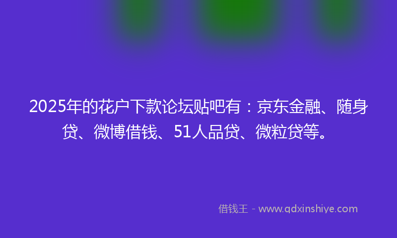 2025年的花户下款论坛贴吧有：京东金融、随身贷、微博借钱、51人品贷、微粒贷等。