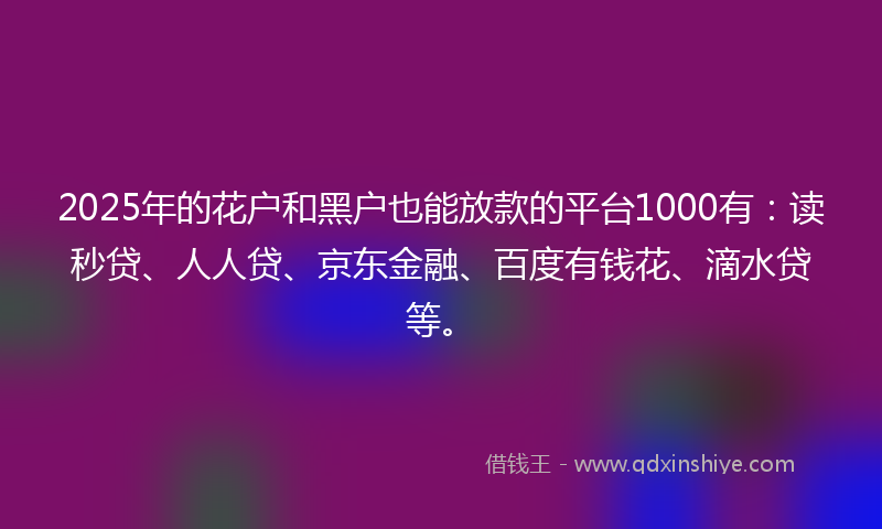 2025年的花户和黑户也能放款的平台1000有：读秒贷、人人贷、京东金融、百度有钱花、滴水贷等。