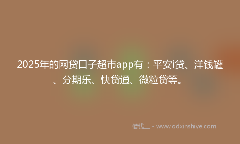 2025年的网贷口子超市app有：平安i贷、洋钱罐、分期乐、快贷通、微粒贷等。