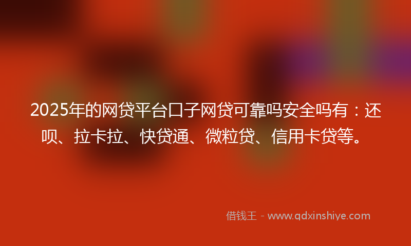 2025年的网贷平台口子网贷可靠吗安全吗有：还呗、拉卡拉、快贷通、微粒贷、信用卡贷等。