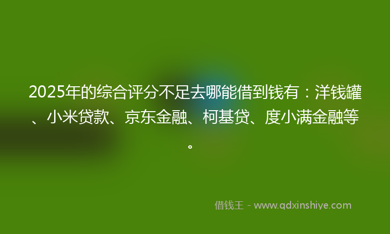 2025年的综合评分不足去哪能借到钱有：洋钱罐、小米贷款、京东金融、柯基贷、度小满金融等。