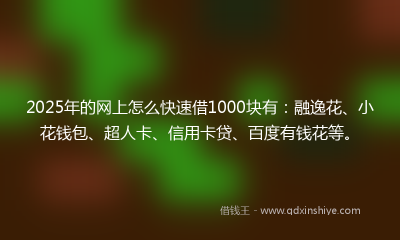 2025年的网上怎么快速借1000块有：融逸花、小花钱包、超人卡、信用卡贷、百度有钱花等。