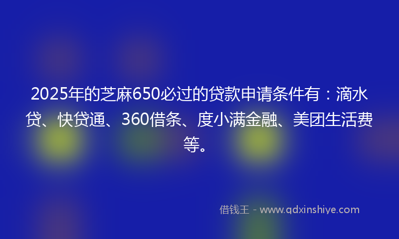 2025年的芝麻650必过的贷款申请条件有：滴水贷、快贷通、360借条、度小满金融、美团生活费等。