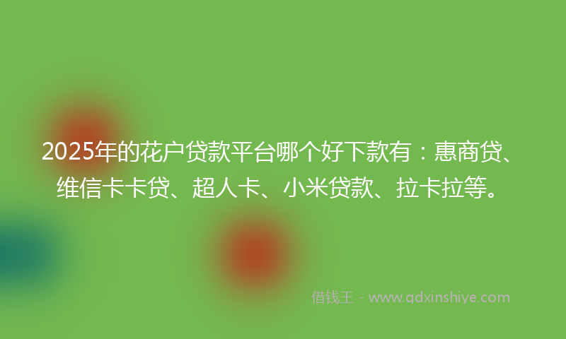 2025年的花户贷款平台哪个好下款有：惠商贷、维信卡卡贷、超人卡、小米贷款、拉卡拉等。
