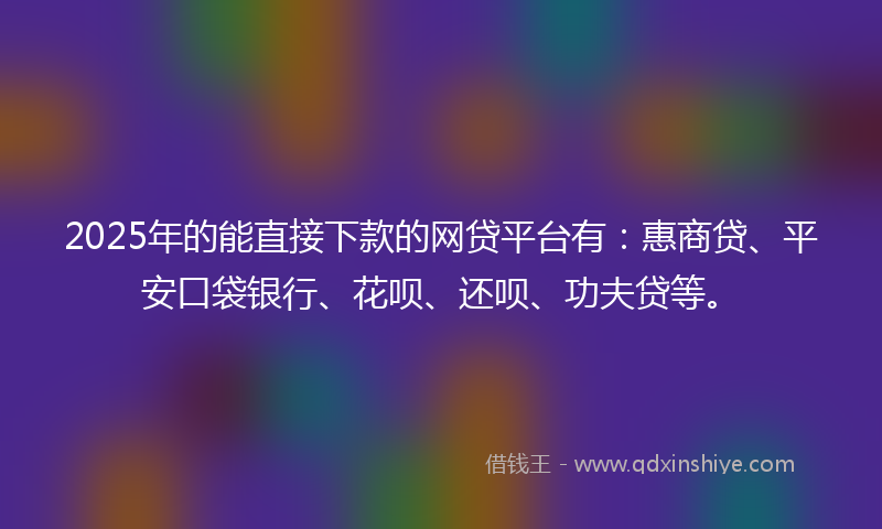 2025年的能直接下款的网贷平台有：惠商贷、平安口袋银行、花呗、还呗、功夫贷等。