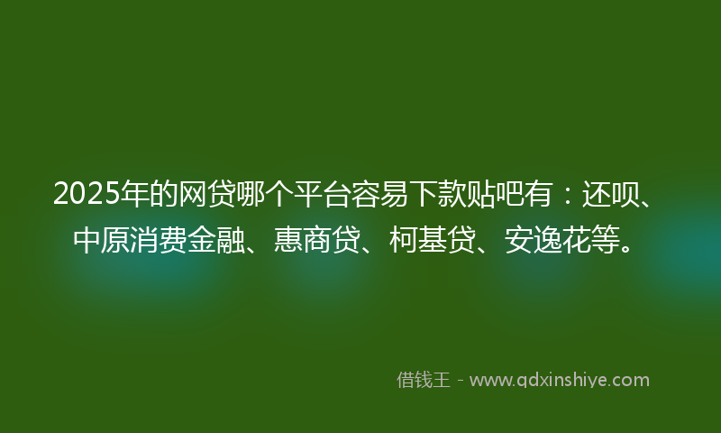 2025年的网贷哪个平台容易下款贴吧有：还呗、中原消费金融、惠商贷、柯基贷、安逸花等。