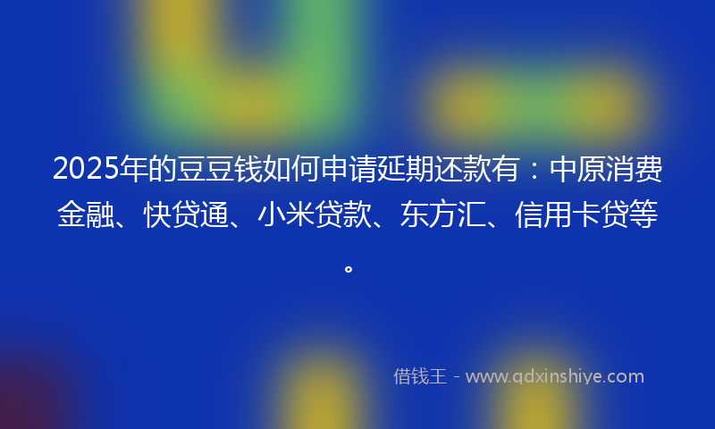 2025年的豆豆钱如何申请延期还款有：中原消费金融、快贷通、小米贷款、东方汇、信用卡贷等。