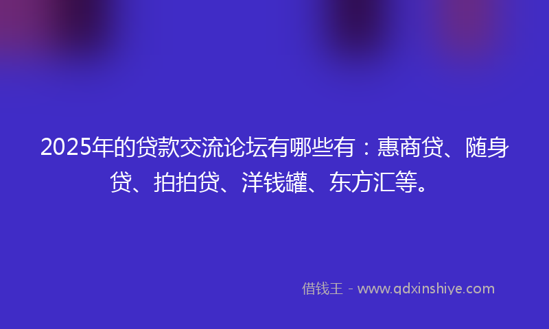 2025年的贷款交流论坛有哪些有：惠商贷、随身贷、拍拍贷、洋钱罐、东方汇等。