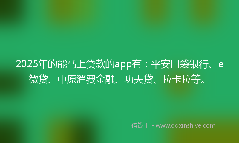 2025年的能马上贷款的app有：平安口袋银行、e微贷、中原消费金融、功夫贷、拉卡拉等。
