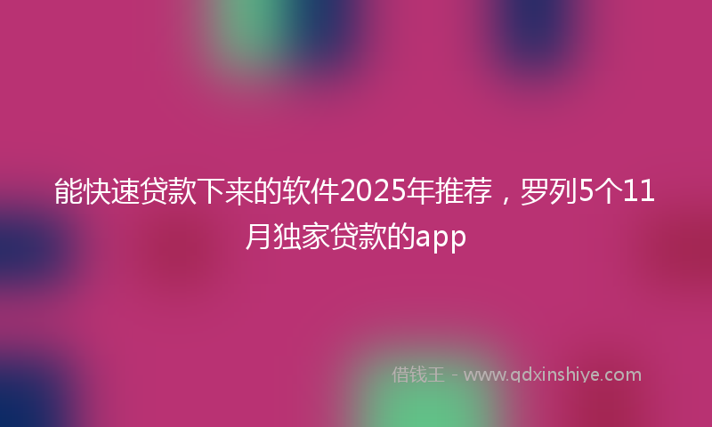 能快速贷款下来的软件2025年推荐，罗列5个11月独家贷款的app