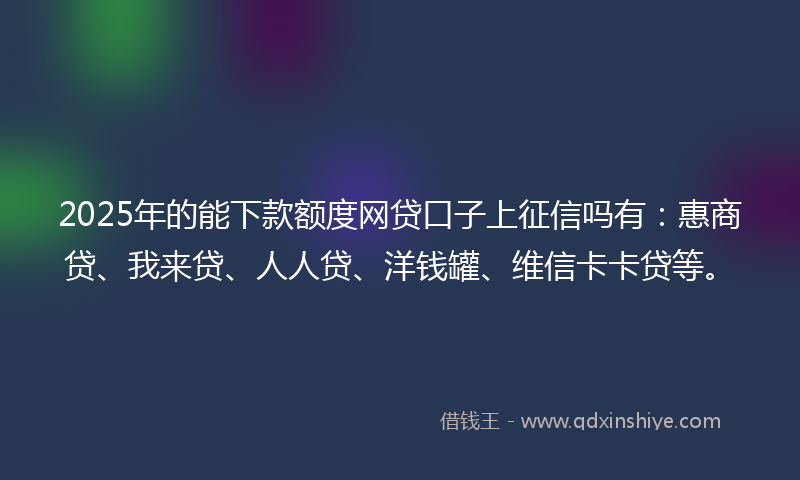 2025年的能下款额度网贷口子上征信吗有：惠商贷、我来贷、人人贷、洋钱罐、维信卡卡贷等。