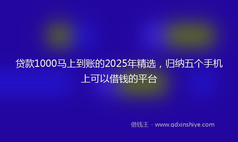 贷款1000马上到账的2025年精选，归纳五个手机上可以借钱的平台