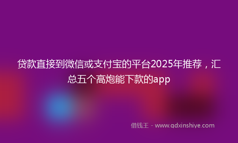贷款直接到微信或支付宝的平台2025年推荐，汇总五个高炮能下款的app