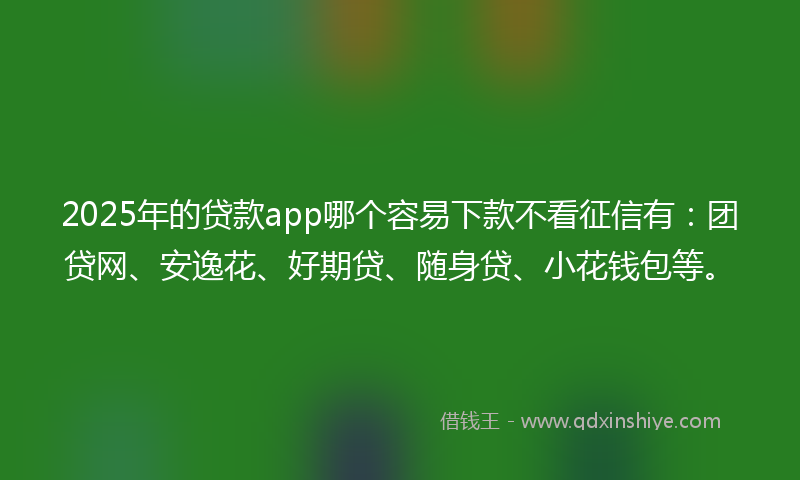 2025年的贷款app哪个容易下款不看征信有：团贷网、安逸花、好期贷、随身贷、小花钱包等。