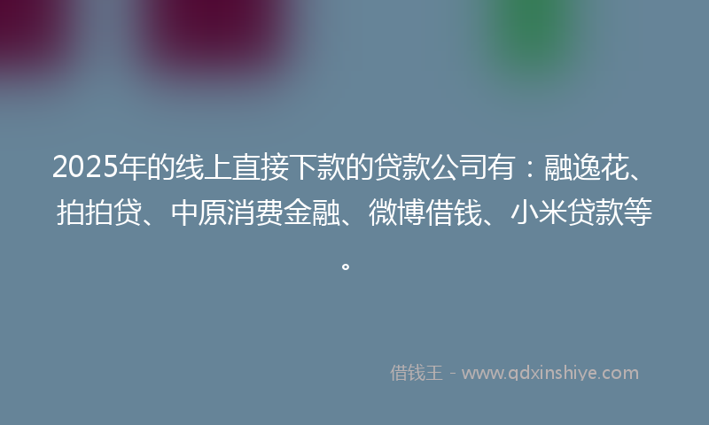 2025年的线上直接下款的贷款公司有：融逸花、拍拍贷、中原消费金融、微博借钱、小米贷款等。