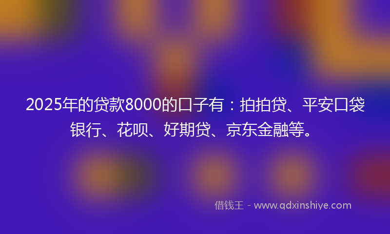 2025年的贷款8000的口子有：拍拍贷、平安口袋银行、花呗、好期贷、京东金融等。