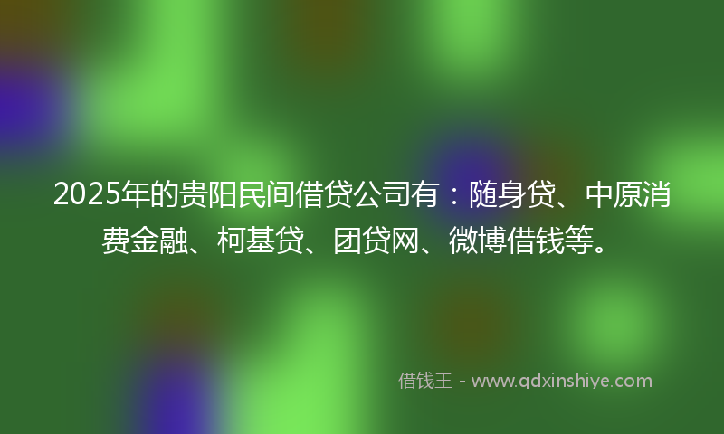 2025年的贵阳民间借贷公司有：随身贷、中原消费金融、柯基贷、团贷网、微博借钱等。