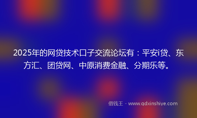 2025年的网贷技术口子交流论坛有：平安i贷、东方汇、团贷网、中原消费金融、分期乐等。
