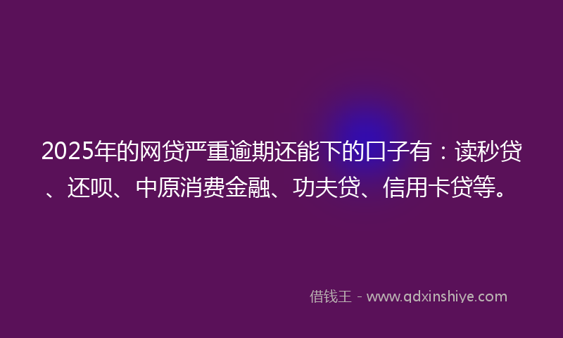 2025年的网贷严重逾期还能下的口子有：读秒贷、还呗、中原消费金融、功夫贷、信用卡贷等。