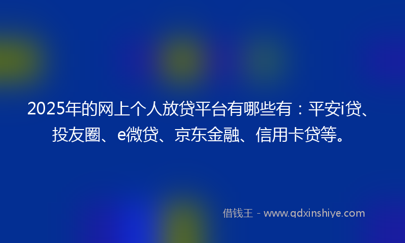 2025年的网上个人放贷平台有哪些有：平安i贷、投友圈、e微贷、京东金融、信用卡贷等。
