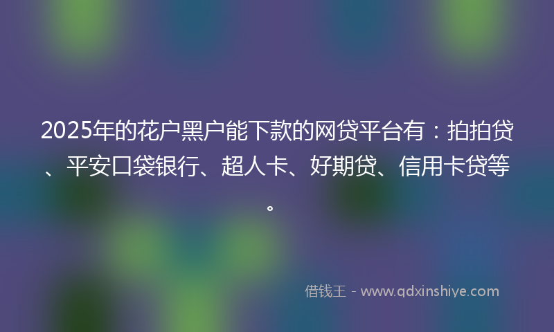 2025年的花户黑户能下款的网贷平台有：拍拍贷、平安口袋银行、超人卡、好期贷、信用卡贷等。