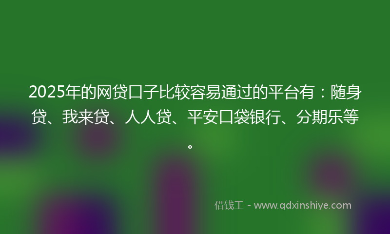 2025年的网贷口子比较容易通过的平台有：随身贷、我来贷、人人贷、平安口袋银行、分期乐等。