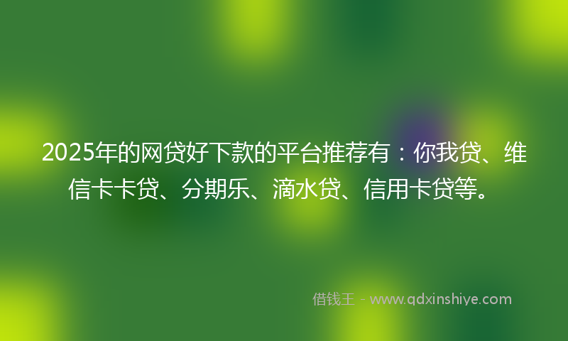 2025年的网贷好下款的平台推荐有：你我贷、维信卡卡贷、分期乐、滴水贷、信用卡贷等。