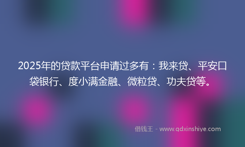 2025年的贷款平台申请过多有：我来贷、平安口袋银行、度小满金融、微粒贷、功夫贷等。