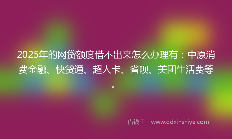 2025年的网贷额度借不出来怎么办理有：中原消费金融、快贷通、超人卡、省呗、美团生活费等。