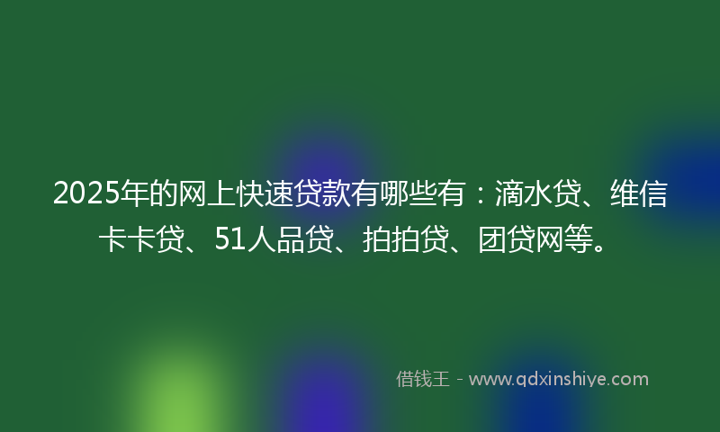 2025年的网上快速贷款有哪些有：滴水贷、维信卡卡贷、51人品贷、拍拍贷、团贷网等。