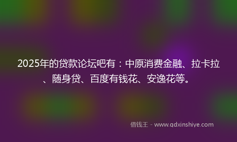2025年的贷款论坛吧有：中原消费金融、拉卡拉、随身贷、百度有钱花、安逸花等。