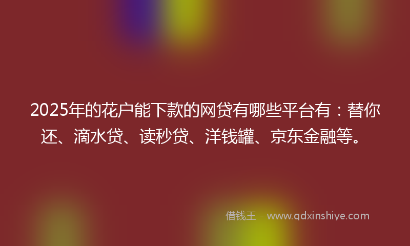 2025年的花户能下款的网贷有哪些平台有：替你还、滴水贷、读秒贷、洋钱罐、京东金融等。
