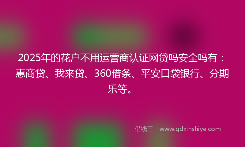 2025年的花户不用运营商认证网贷吗安全吗有：惠商贷、我来贷、360借条、平安口袋银行、分期乐等。