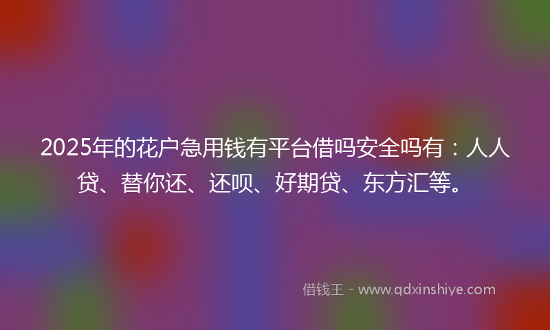 2025年的花户急用钱有平台借吗安全吗有:人人贷、替你还、还呗、好期贷、东方汇等。