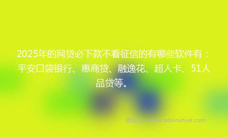 2025年的网贷必下款不看征信的有哪些软件有：平安口袋银行、惠商贷、融逸花、超人卡、51人品贷等。