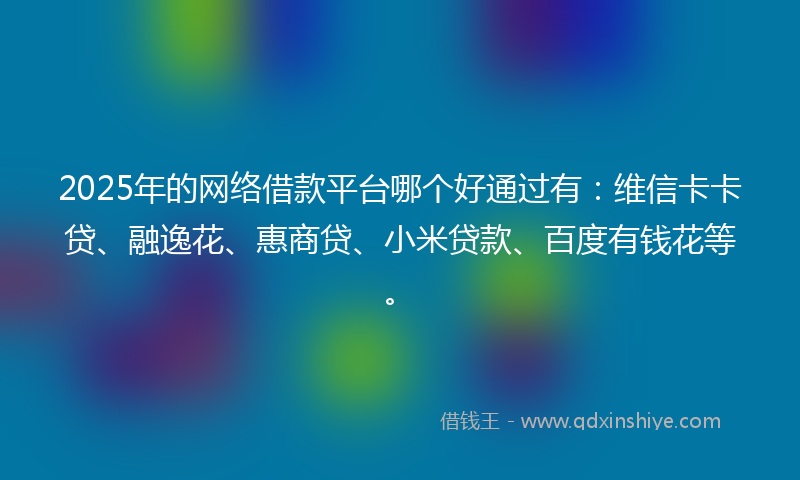 2025年的网络借款平台哪个好通过有：维信卡卡贷、融逸花、惠商贷、小米贷款、百度有钱花等。