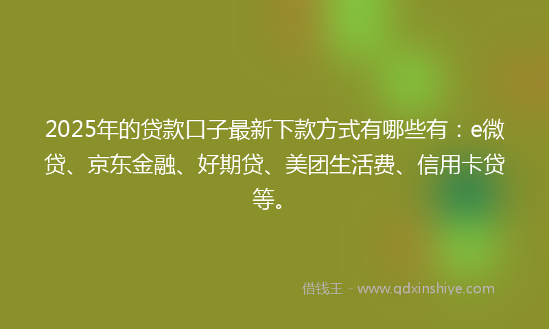 2025年的贷款口子最新下款方式有哪些有：e微贷、京东金融、好期贷、美团生活费、信用卡贷等。