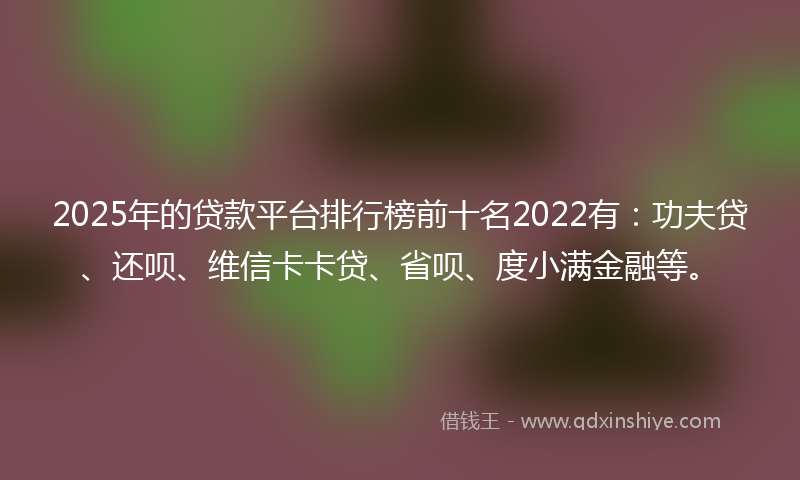 2025年的贷款平台排行榜前十名2022有：功夫贷、还呗、维信卡卡贷、省呗、度小满金融等。
