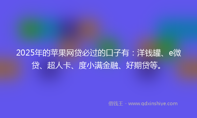 2025年的苹果网贷必过的口子有：洋钱罐、e微贷、超人卡、度小满金融、好期贷等。