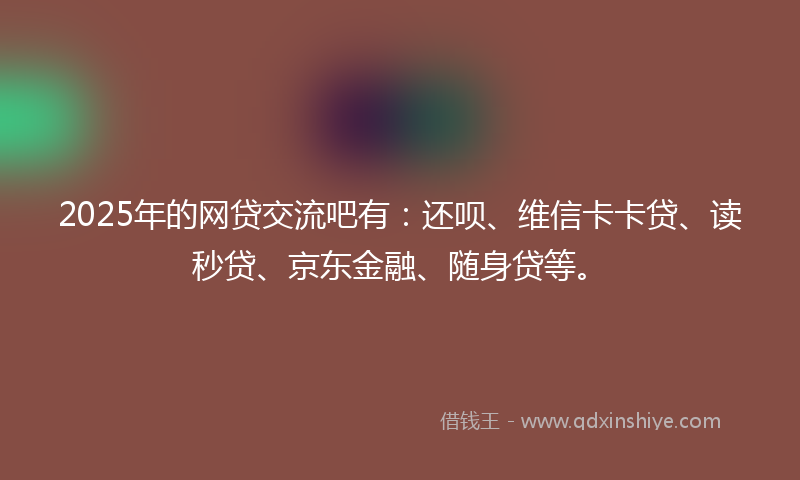 2025年的网贷交流吧有：还呗、维信卡卡贷、读秒贷、京东金融、随身贷等。