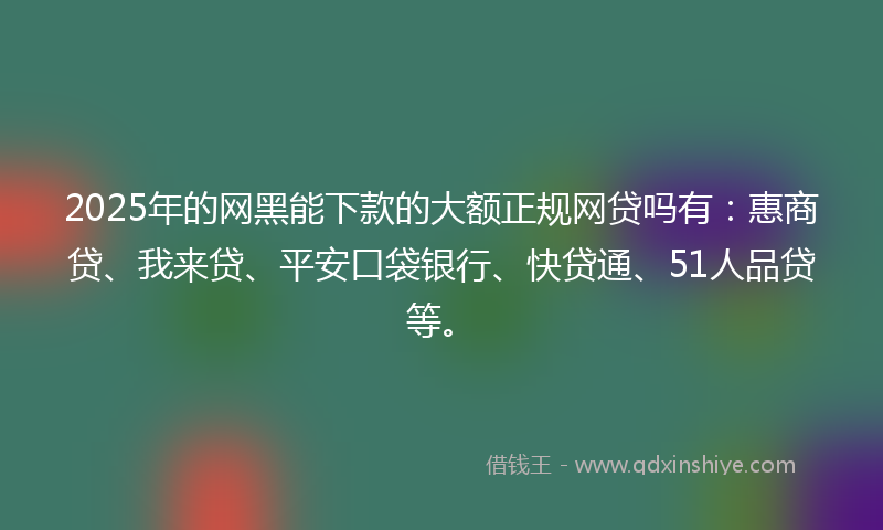 2025年的网黑能下款的大额正规网贷吗有：惠商贷、我来贷、平安口袋银行、快贷通、51人品贷等。