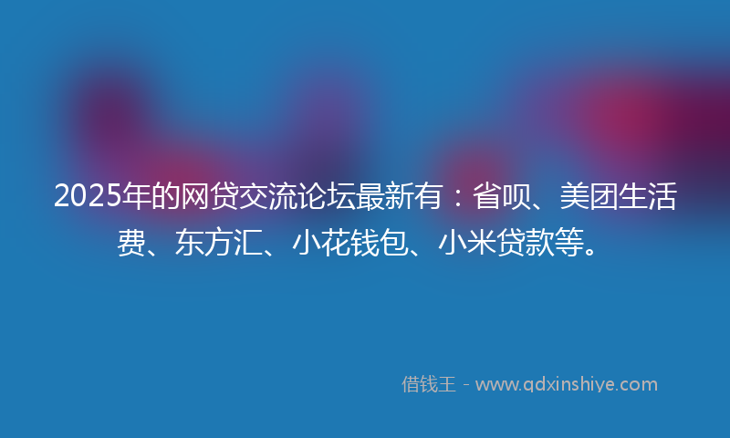 2025年的网贷交流论坛最新有：省呗、美团生活费、东方汇、小花钱包、小米贷款等。