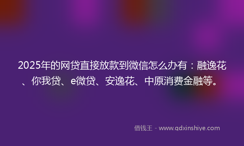 2025年的网贷直接放款到微信怎么办有：融逸花、你我贷、e微贷、安逸花、中原消费金融等。