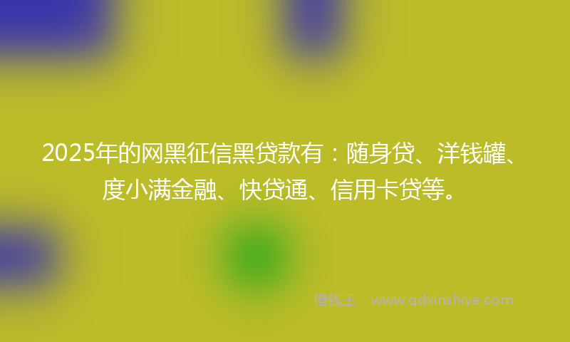 2025年的网黑征信黑贷款有：随身贷、洋钱罐、度小满金融、快贷通、信用卡贷等。