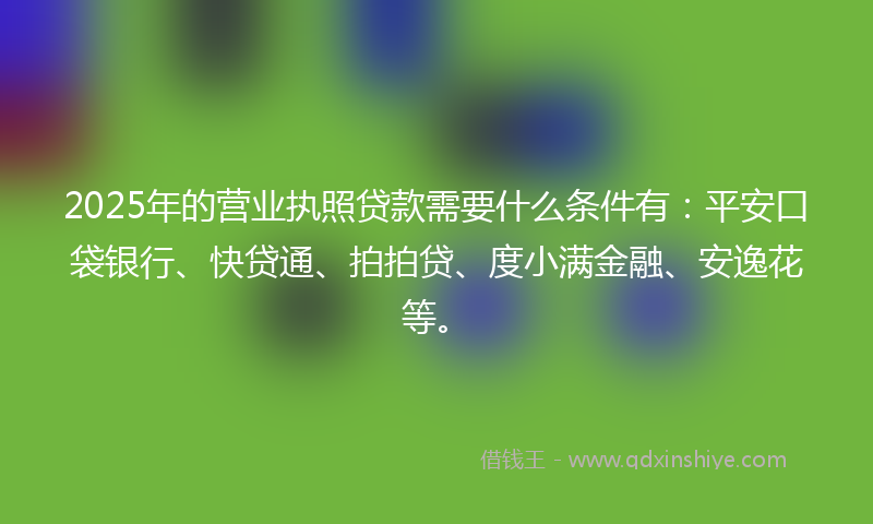 2025年的营业执照贷款需要什么条件有：平安口袋银行、快贷通、拍拍贷、度小满金融、安逸花等。