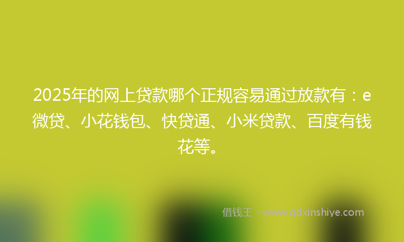 2025年的网上贷款哪个正规容易通过放款有：e微贷、小花钱包、快贷通、小米贷款、百度有钱花等。