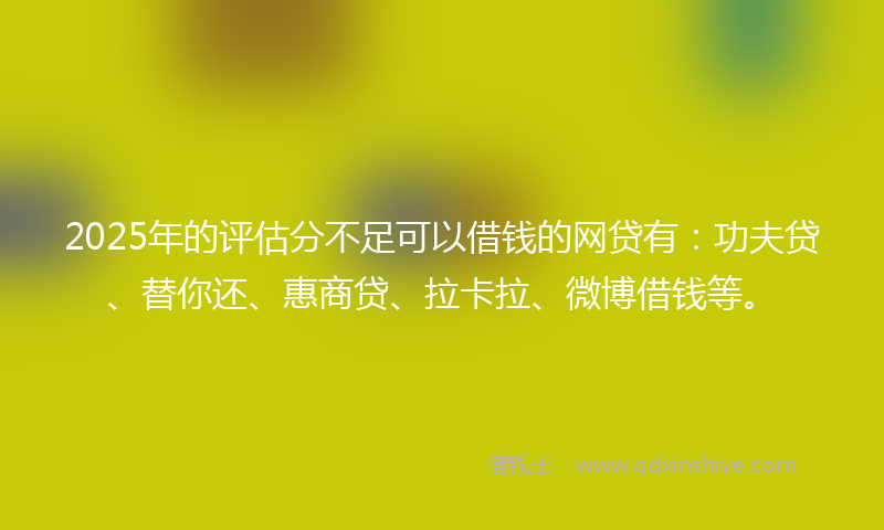 2025年的评估分不足可以借钱的网贷有：功夫贷、替你还、惠商贷、拉卡拉、微博借钱等。