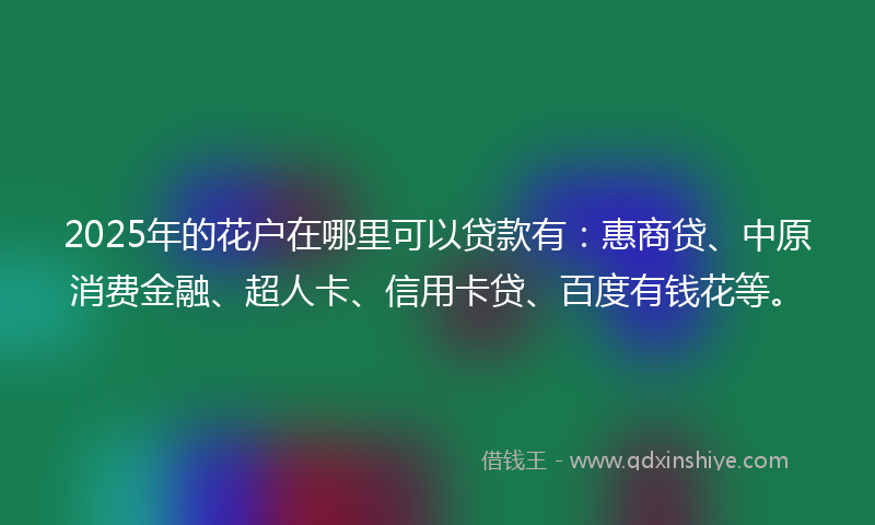 2025年的花户在哪里可以贷款有：惠商贷、中原消费金融、超人卡、信用卡贷、百度有钱花等。