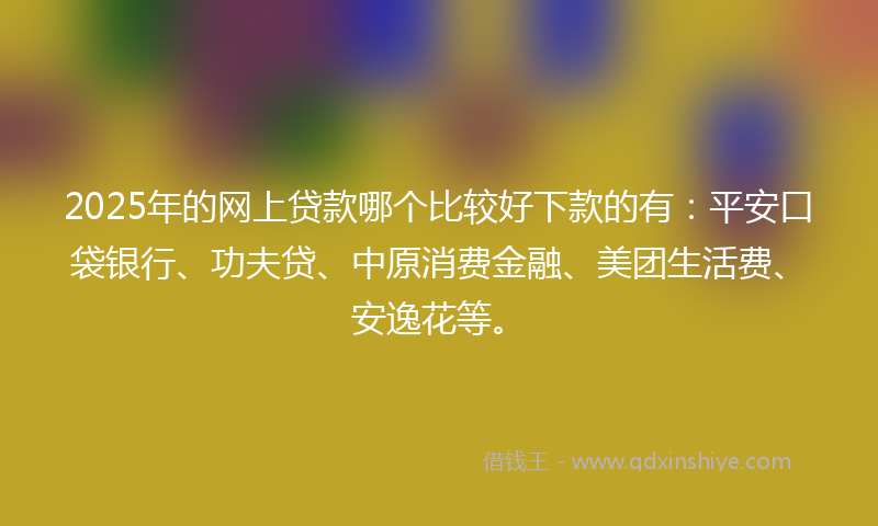 2025年的网上贷款哪个比较好下款的有：平安口袋银行、功夫贷、中原消费金融、美团生活费、安逸花等。